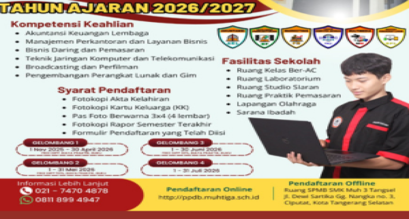 SMK Muhammadiyah 3 Kota Tangerang Selatan Buka SPMB Tahun Ajaran 2026/2027